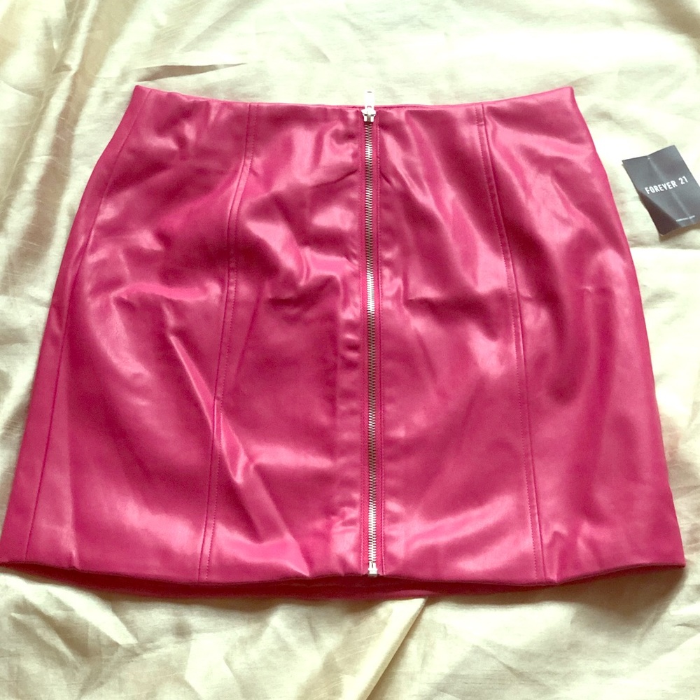 Hot Pink Faux Leather Skirt